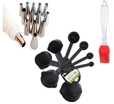 Denish Cake nozzle Oil Brush Measuring Cups and Spoons Set Kitchen Tool Set(Black, Silver, Brush, Baking Tools)