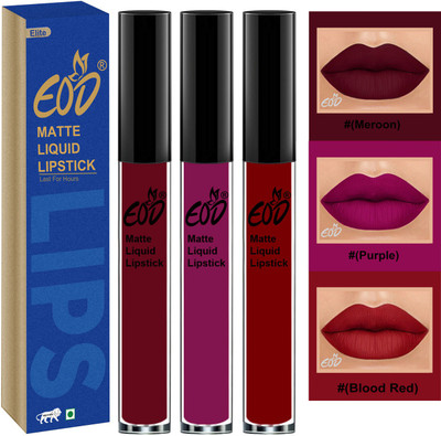 EOD Long Lasting Made in India Liquid Matte Lipsticks Combo Offer Set of 3 Set no 612(Maroon, Purple, Blood Red, 9 ml)