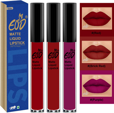 EOD Long Lasting Liquid Matte Lipsticks Combo Offer Set of 3 Set no 343(Red, Maroon, Passion Pink, 9 ml)