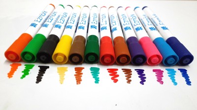 Ezmark 12 Colour Whiteboard Marker Set(Set of 12, Orange, Violet, Dark Brown, Light Brown, Yellow, Parrot Green, Green, Indigo, Blue, Red, Black, Pink)
