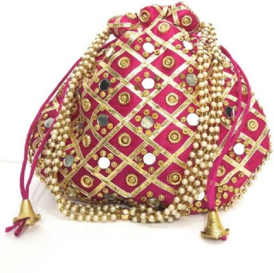 JDDCART Pink Potli bags for women handbags wedding festive tote bags mirror work ethnic bags Potli