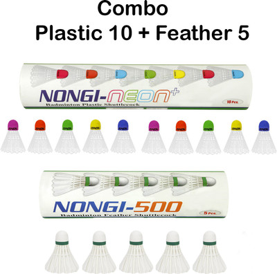 Nongi NEON Plus Combo Feather and Plastic Shuttle  - White(Medium, 77, Pack of 15)