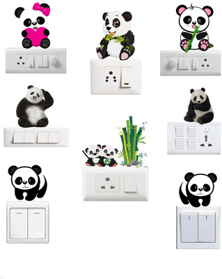 SAI DESIGNS 27 cm panda kitty Wall Sticker & Switch Board Sticker Set OF 8 Removable Sticker(Pack of 8)