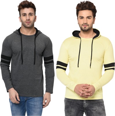 Moordale Solid Men Hooded Neck Grey, Yellow T-Shirt