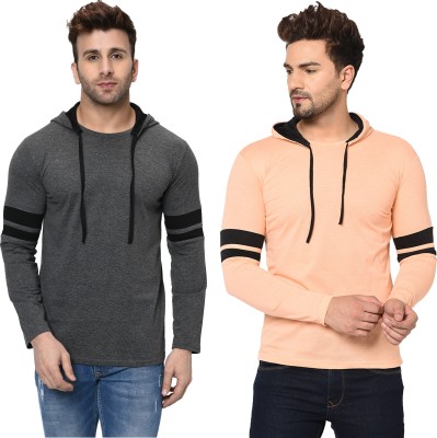 Moordale Solid Men Hooded Neck Orange, Grey T-Shirt