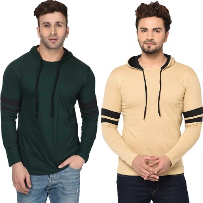 GAGCOBIA Solid Men Hooded Neck Dark Green, Black, Beige T-Shirt