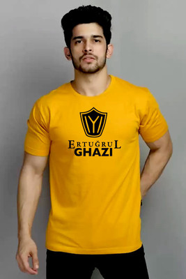 WYD Graphic Print Men Round Neck Yellow T-Shirt