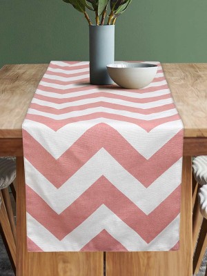 Dekor World Pink, White 180 cm Table Runner(Cotton)