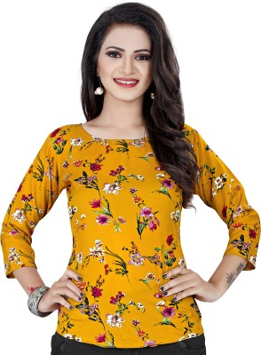 Urban Creation Casual 3/4 Sleeve Printed Women Red, Yellow Top