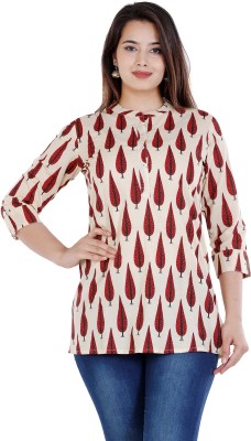 siddhanam Casual 3/4 Sleeve Printed Women Beige Top