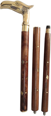 Artshai brass eagle design handle handicrafted wooden walking stick .three folding walking stick .height 36 inch Walking Stick