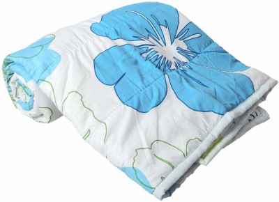 NINJAZY Floral Single Comforter for  AC Room(Poly Cotton, Blue, White)