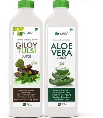 Scorlife Giloy Tulsi Juice (1 L) & Aloevera Juice (1 L)(2 x 1000 ml)