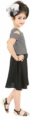 DISPATCHED Girls Midi/Knee Length Casual Dress(Black, Half Sleeve)