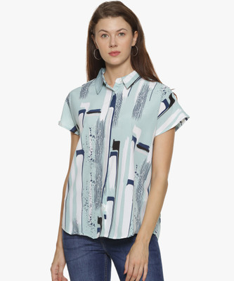 CAMPUS SUTRA Women Printed, Solid Casual Green Shirt