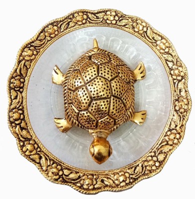 Sai Craft Creations Golden Metal Tortoise on Glass Plate For Good Luck Feng shui Gift Item For Vastu Home Décor Decorative Showpiece  -  5 cm(Metal, Gold)