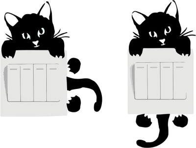 Divine studio 25 cm Black Cat Wall Sticker & Switch Board Sticker Set Self Adhesive Sticker(Pack of 1)