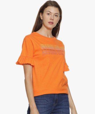 CAMPUS SUTRA Casual Half Sleeve Printed Women Orange Top