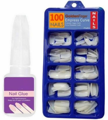 Dios 100 Pcs Nail with Glue - Artificial Nail with Waterproof Nail Adhesive Bottle strong Off White(Pack of 100)