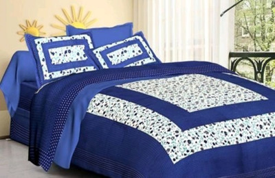 Elfbela Cotton Double Flat 151 TC Jaipuri Prints Bedsheet(Pack of 1, Blue)