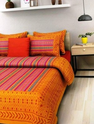 Sakshi Enterprises 151 TC Cotton Double Jaipuri Prints Flat Bedsheet(Pack of 3, Yellow)