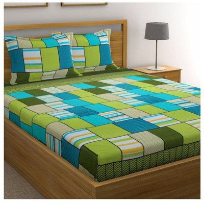 Fashion String 120 TC Microfiber Double Printed Flat Bedsheet(Pack of 1, Green)
