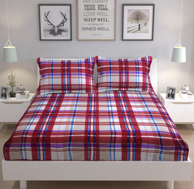 DTODEXPRESS 240 TC Microfiber Double Checkered Flat Bedsheet(Pack of 1, Maroon)