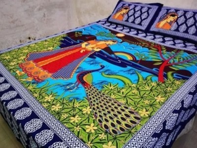 Sakshi Enterprises 151 TC Cotton Double Jaipuri Prints Flat Bedsheet(Pack of 1, Blue)