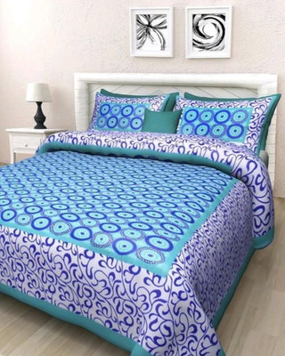 Elfbela Cotton Double Flat 151 TC Jaipuri Prints Bedsheet(Pack of 1, Green)
