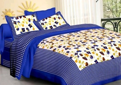 Elfbela Cotton Double Flat 151 TC Jaipuri Prints Bedsheet(Pack of 1, Blue)