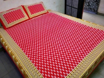 Elfbela Cotton Double Flat 151 TC Jaipuri Prints Bedsheet(Pack of 1, Red)