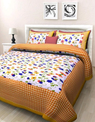 Elfbela Cotton Double Flat 151 TC Jaipuri Prints Bedsheet(Pack of 1, Yellow)