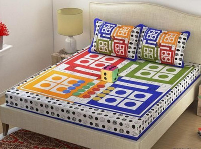Sakshi Enterprises 151 TC Cotton Double Jaipuri Prints Flat Bedsheet(Pack of 1, Blue)