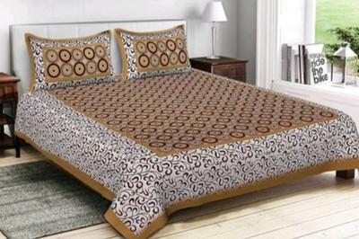 Elfbela Cotton Double Flat 151 TC Jaipuri Prints Bedsheet(Pack of 1, Brown)