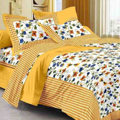 One Stop Shop 200 TC Cotton Double Printed Flat Bedsheet(Pack of 1, Light Yellow)
