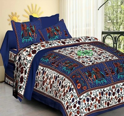 Ahmedabad Bedding Cotton 151 TC Cotton Double Printed Flat Bedsheet(Pack of 1, Blue, white)