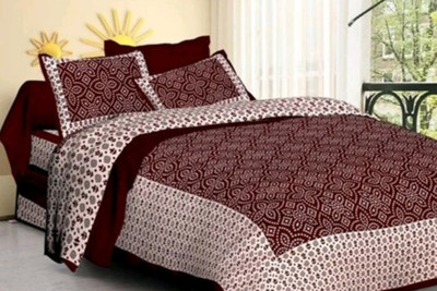 Elfbela 151 TC Cotton Double Jaipuri Prints Flat Bedsheet(Pack of 1, Maroon)