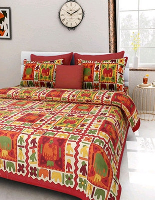 Elfbela 151 TC Cotton Double Jaipuri Prints Flat Bedsheet(Pack of 1, Red)