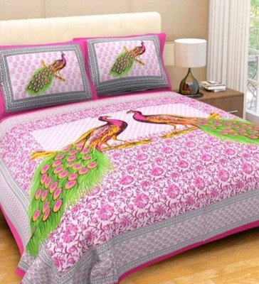 Elfbela Cotton Double Flat 151 TC Jaipuri Prints Bedsheet(Pack of 1, Pink)