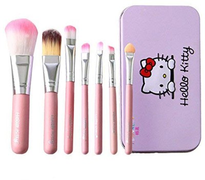 Zhunmun Hello Kitty Complete Makeup Mini Brush Kit with Storage Box, Multicolour (Set of 7 Pieces)(Pack of 7)