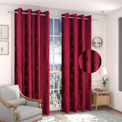 fiona creations 180 cm (6 ft) Polyester Room Darkening Window Curtain (Pack Of 2)(Self Design, Floral, Solid, Maroon)