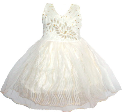 apna collection Baby Girls Midi/Knee Length Festive/Wedding Dress(White, Sleeveless)