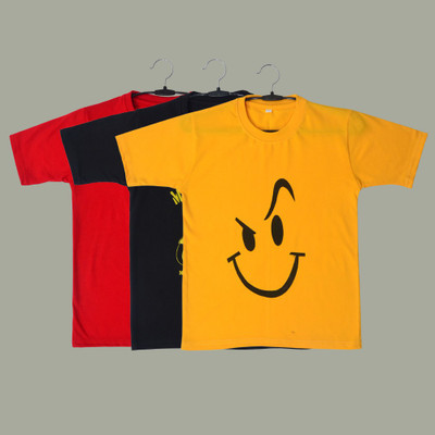 TADEO Boys Printed Cotton Blend Regular T Shirt(Multicolor, Pack of 3)
