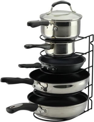 GEO FASHION Utensil Kitchen Rack Iron Pot Rack Organizer, Black Metal Kitchen 5+ Pots Holder, Height and tawa Rack Cabinet Pantry Pot Lid Holder -no Assembly Required(Upgraded)