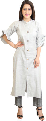 CRAZEVILLA Women Self Design Frontslit Kurta(Grey)