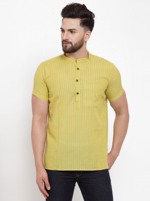 Array Fashion Men Striped Straight Kurta(Yellow)