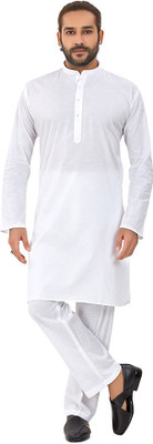 Ajay Arvindbhai Khatri Men Solid White Top & Pyjama Set