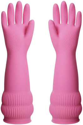 STYLERA Pink Safety Protective Protection Hand Care Long Sleev Full Size Gloves Rubber, Latex  Safety Gloves(Pack of 2)
