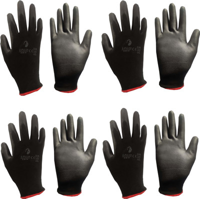 MIDAS BLACK PU Coating, safety gloves pack of 4 pair Polyester  Safety Gloves(Pack of 8)