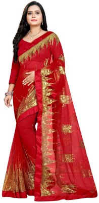 YESHU ENTERPRISE Embroidered Bollywood Net Saree(Red)